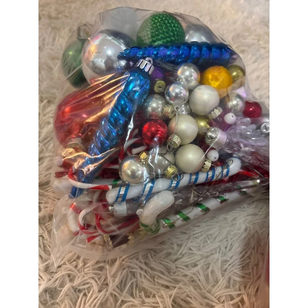 Vintage 70's‎  Christmas Ornaments  Glass Red Gold Silver Blue Green lot of 80